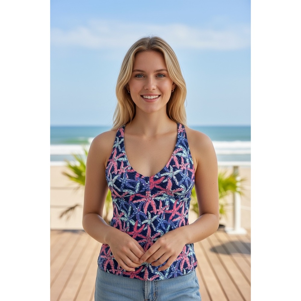 Vineyard‎ Vines Starfish Halter Tankini Top Deep Bay Print XXS Racerback